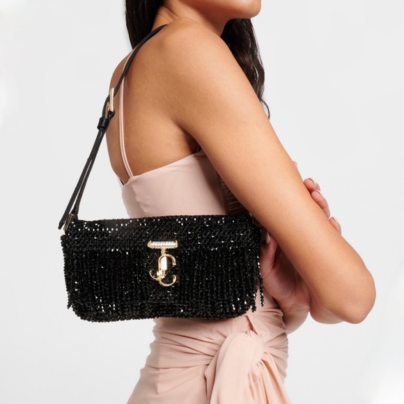 Jimmy Choo Black Crystal Fringe Varenne Shoulder Bag New in Box with Tags - Picture 7 of 16
